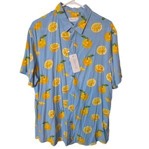 Cotton & Co Viscose Blue Shirt with Lemons, NWT, Large